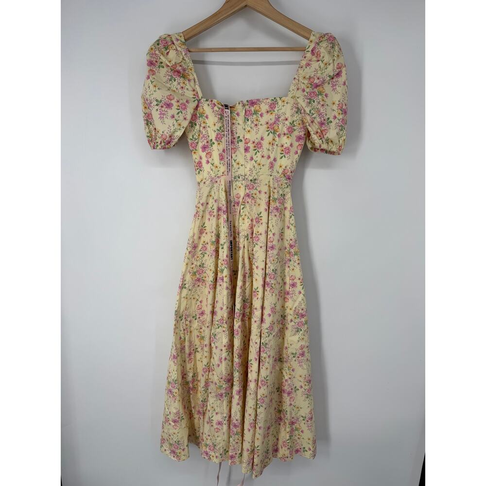 House of CB Tallulah Lemon Floral Puff Sleeve Midi Dress Sundress Cottagecore - Picture 8 of 15